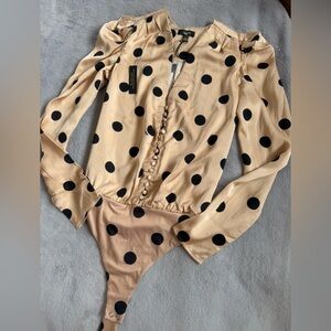 AFRM Tan Bodysuit with Black Polka Dots Size XS-S